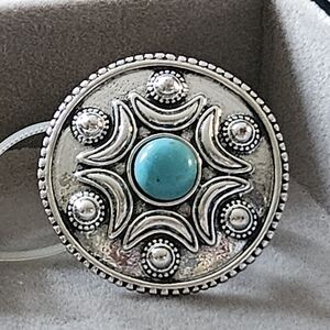 NWT - Turquoise  Cabechon On A  Silvertone Adjustable Ring